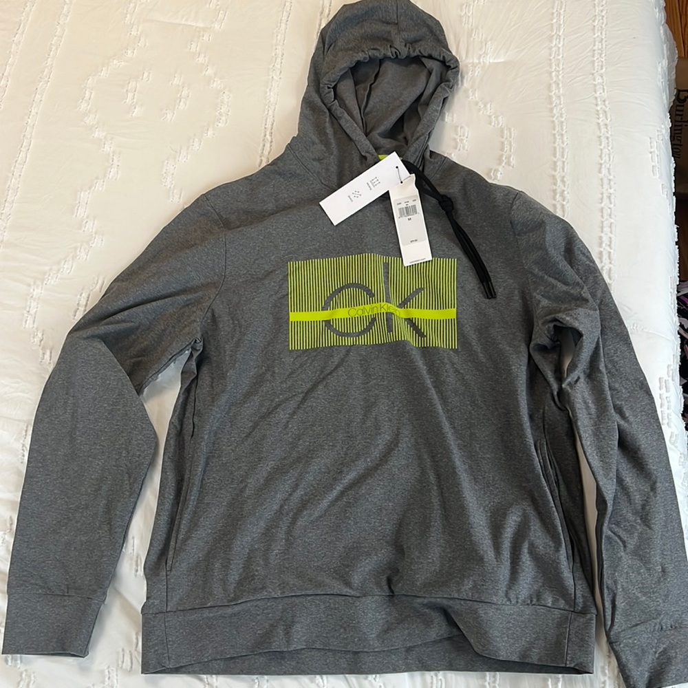 Calvin Klein Linear Logo Drawstring Hoodie, Gray M.